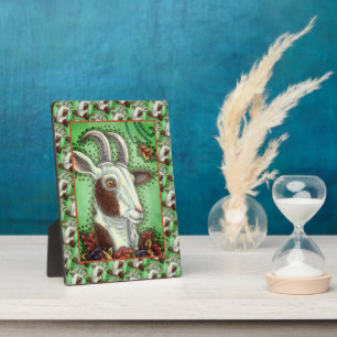 BILLY GOAT AND AUTUMN LEAVES, ERNTEDANK FARM FOTOPLATTE