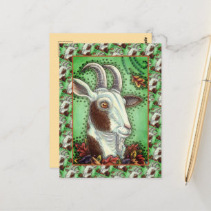 BILLY GOAT AND AUTUMN LEAVES, ERNTEDANK FARM POSTKARTE