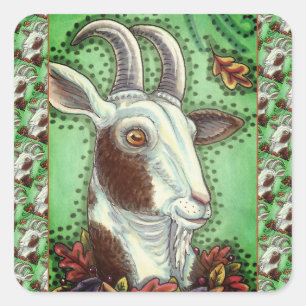 BILLY GOAT AND AUTUMN LEAVES, ERNTEDANK FARM QUADRATISCHER AUFKLEBER