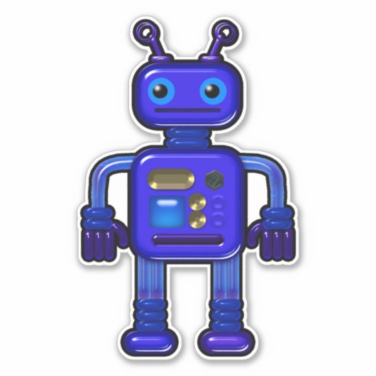 Billy the Cute Blue Robot Whimsical Aufkleber (Vorderseite)
