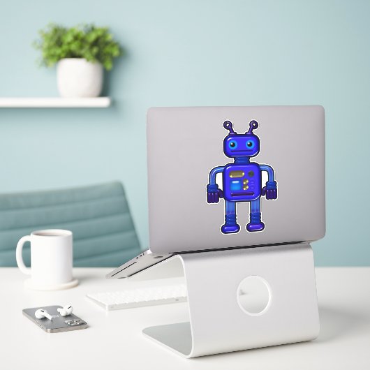 Billy the Cute Blue Robot Whimsical Aufkleber (Laptop auf Schreibtisch)