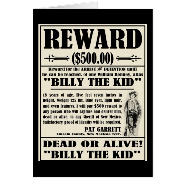 Billy the Kid Gesuchtes Plakat (Vorne)