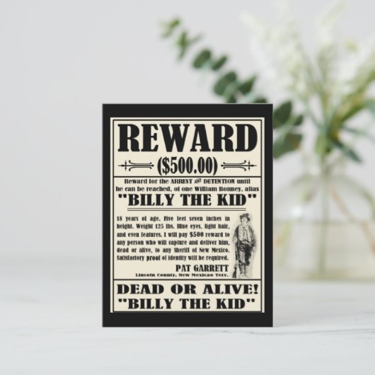 Billy the Kid Gewollt Poster Postkarte (Stehend Vorderseite)