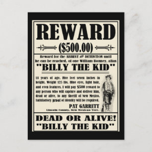 Billy the Kid Gewollt Poster Postkarte