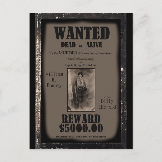 Billy The Kid Wollte Dead or Alive Poster Postkarte (Vorderseite)