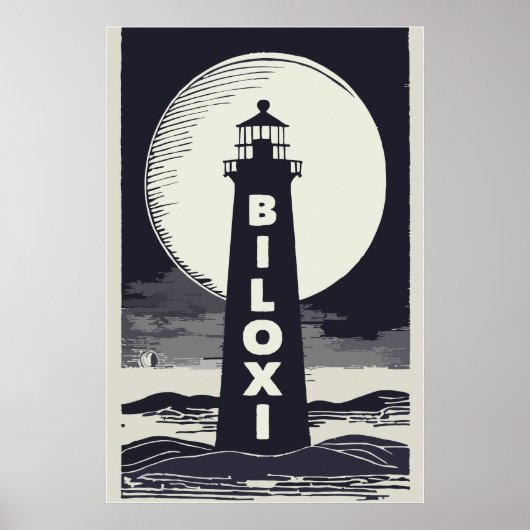 Biloxi Mississippi Lighthouse Moon Poster (Vorne)