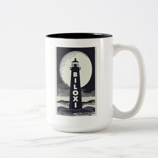 Biloxi Mississippi Lighthouse Moon Zweifarbige Tasse (Rechts)