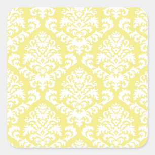 BILTMORE DAMASK IN WEISS AUF GELB QUADRATISCHER AUFKLEBER
