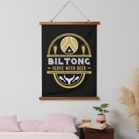 Biltong und Bier Wandteppich Mit Holzrahmen (Schlafzimmer)