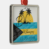 Bimini Bahamas Flag Palm Tree Sunset Souvenirs Ornament Aus Metall (Rechts)
