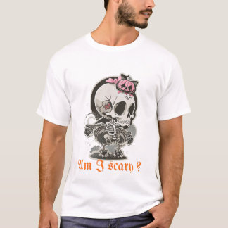 Bin ich gruselig? – Süßes Skelett Halloween-Design T-Shirt