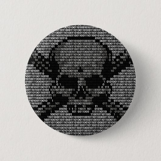 Binärer Code-Totenkopf mit gekreuzter Knochen Button (Vorderseite)