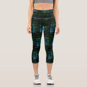 Binary Dreamscape Black and Green Futurisism Style Capri Leggings (Vorderseite)