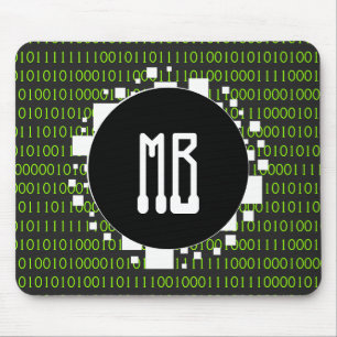 Binary Matrix White Green Digital Portal Mousepad