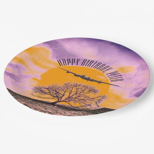 Binary Sunset Text der Flugzeugstruktur Pappteller (Schrägansicht)