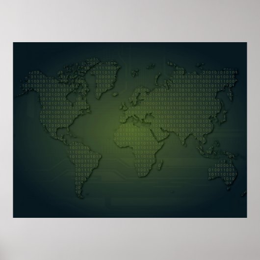 Binary World Map XLarge Poster (Vorne)