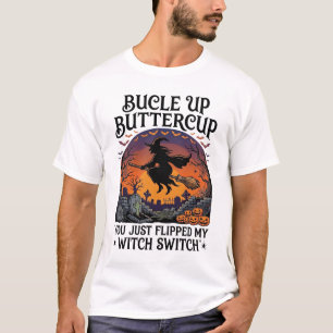Binde Auf Butterblume Hexe Schalter Halloween Bese T-Shirt