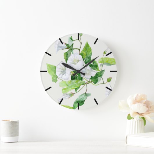 Bindete weiße Blume Große Wanduhr (Zuhause)