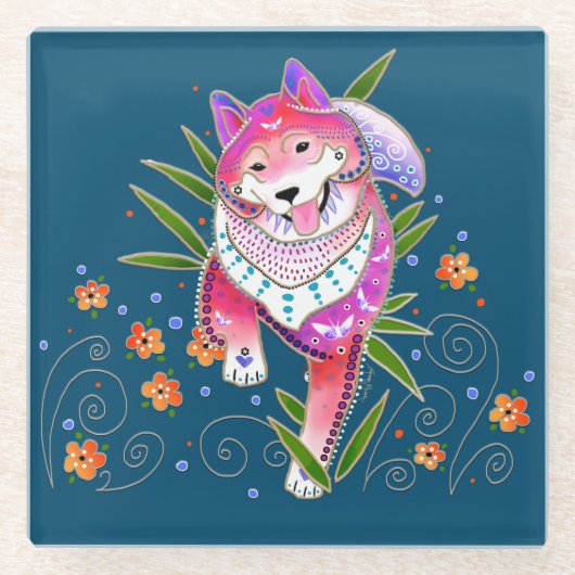 BINDI SHIBA INU fertigen Hintergrundfarbe Glasuntersetzer (Vorderseite)