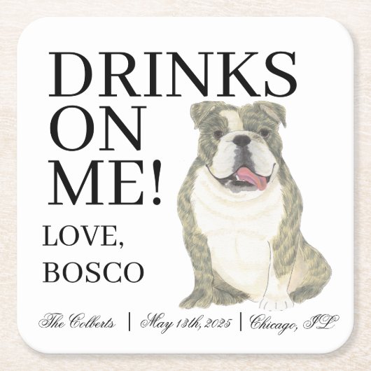 Bindle und White English Bulldog Hochzeit Rechteckiger Pappuntersetzer (Vorderseite)