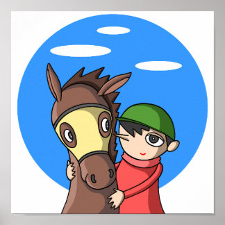 Bindung zwischen Pferd und Jockey. Poster