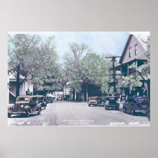 Bingham Maine - Hauptstraße mit alten Autos Poster
