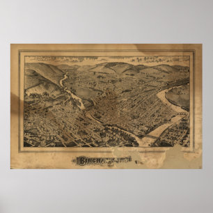 Binghamton New York 1882 Antique Panoramabalkarte Poster