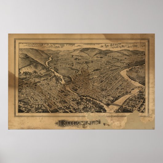 Binghamton New York 1882 Antique Panoramabalkarte Poster (Vorne)