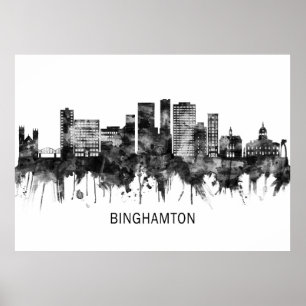 Binghamton New York Skyline BW Poster