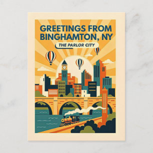 Binghamton NY Die Parlor City Retro Postkarte