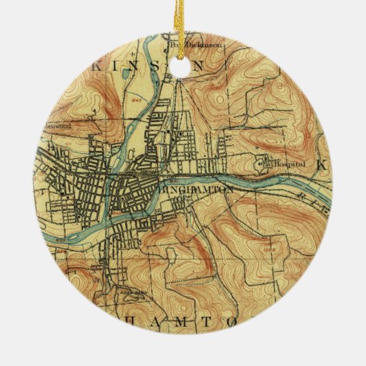 Binghamton NY Vintag Map Keramik Ornament (Hinten)