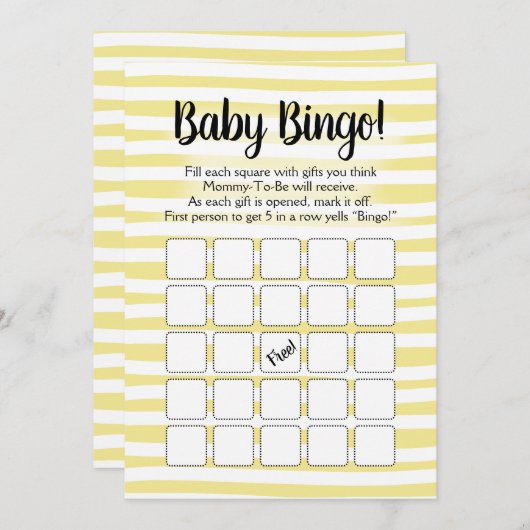 Bingo Baby Duschgelspiel Gelb Weiß Einladung (Vorne/Hinten)