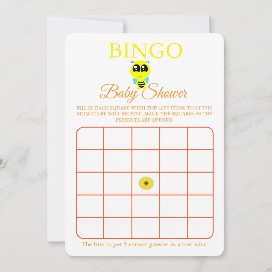 Bingo, Baby Shower Game Card Flyer, Baby Bee Einladung (Vorderseite)