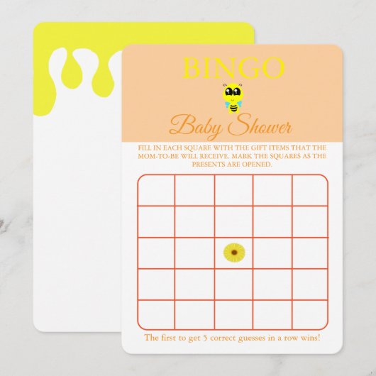 Bingo, Baby Shower Game Card Flyer, Baby Bee Einladung (Vorne/Hinten)