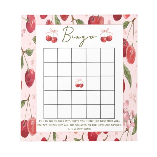 Bingo baby shower game Cherry Sweet  Notizblock (Vorderseite)