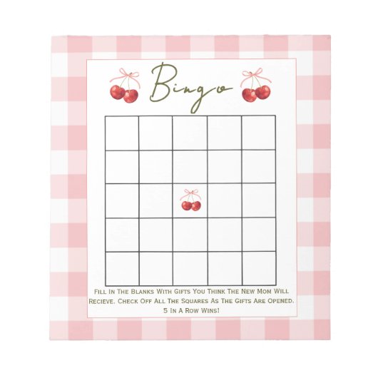 Bingo baby shower game Cherry Sweet  Notizblock (Vorderseite)