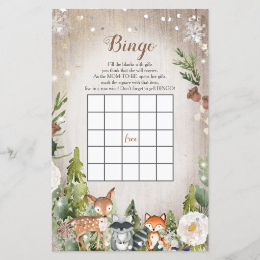 Bingo Baby Shower Winter Animals Woodland (Vorderseite)