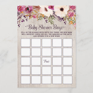 Bingo Baby Showspiel Rustic Boho Blume Blumenstrau Einladung
