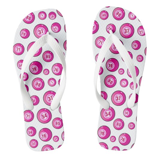Bingo Balls Spaß Rosa und Weiß Badesandalen (Fußbett)