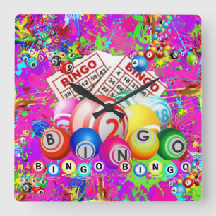 BINGO BINGO Splattered Paint CBDOilPrincess Quadratische Wanduhr