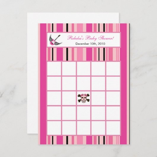 Bingo Card Girl Pink Punk Rock Gitarre schreiben Einladungspostkarte (Vorne/Hinten)