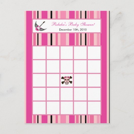 Bingo Card Girl Pink Punk Rock Gitarre schreiben Einladungspostkarte (Vorderseite)