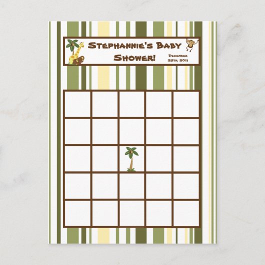 Bingo Card Jungle Babys Einladungspostkarte (Vorderseite)
