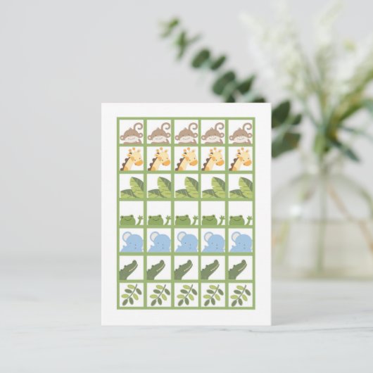Bingo Card Markers Safari Jungle Animals Green Postkarte (Stehend Vorderseite)