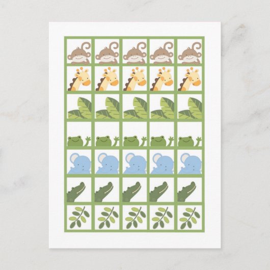 Bingo Card Markers Safari Jungle Animals Green Postkarte (Vorderseite)