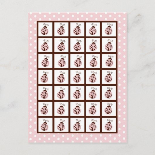 Bingo Card Markierungen Pink Ladybug Postkarte (Vorderseite)
