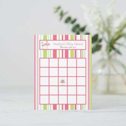 Bingo Card Tee Party Pink Pastellfarben Blume Postkarte (Stehend Vorderseite)
