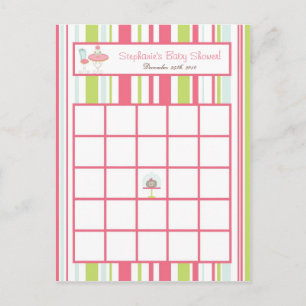 Bingo Card Tee Party Pink Pastellfarben Blume Postkarte