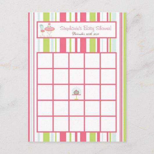 Bingo Card Tee Party Pink Pastellfarben Blume Postkarte (Vorderseite)