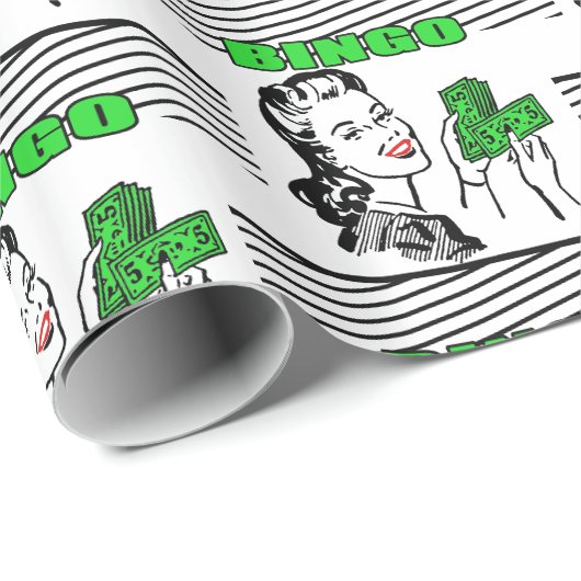 Bingo-Dame mit Geld Geschenkpapier (Rolleneckpunkt)